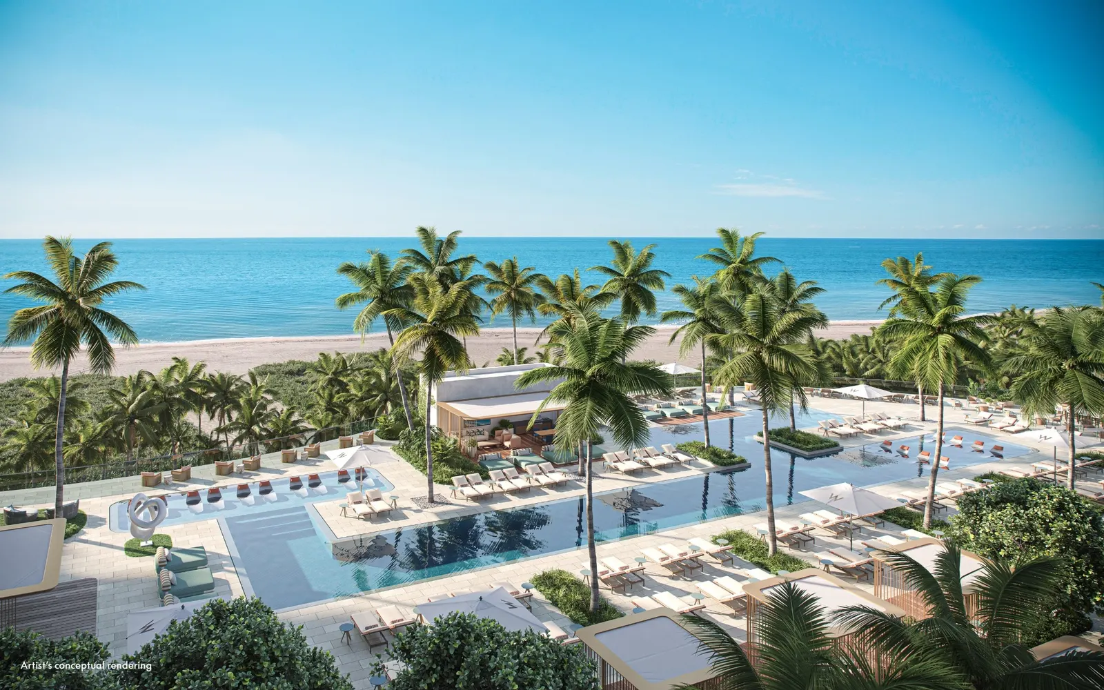 Piscina oceanfront com cabanas privativas