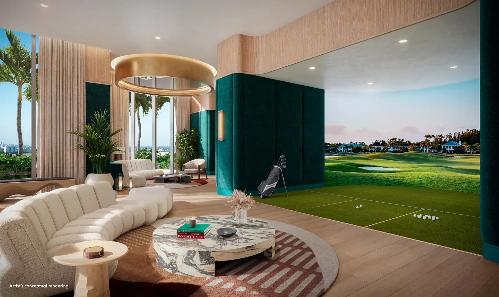 Simulador de golfe e lounge dos residentes